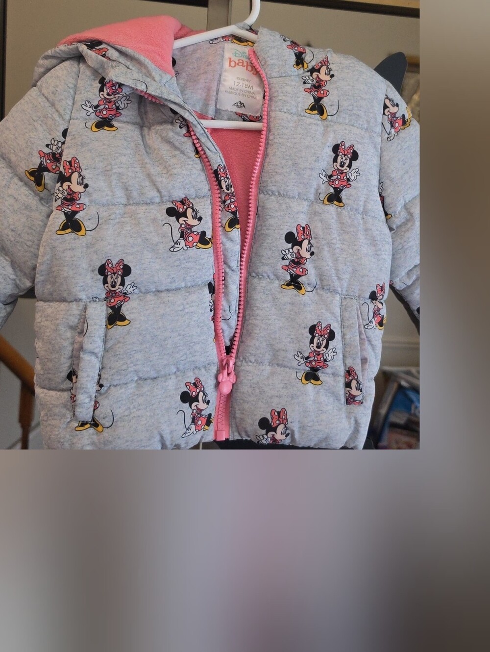 Disney Gray & Pink Minnie Mouse Puffer Jacket